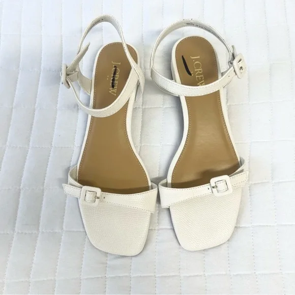J. Crew Factory Textured Ankle Strap Block Sandals in Ivory White Size 6 spring - Picture 9 of 11